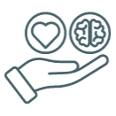 a hand holding a brain and heart icon